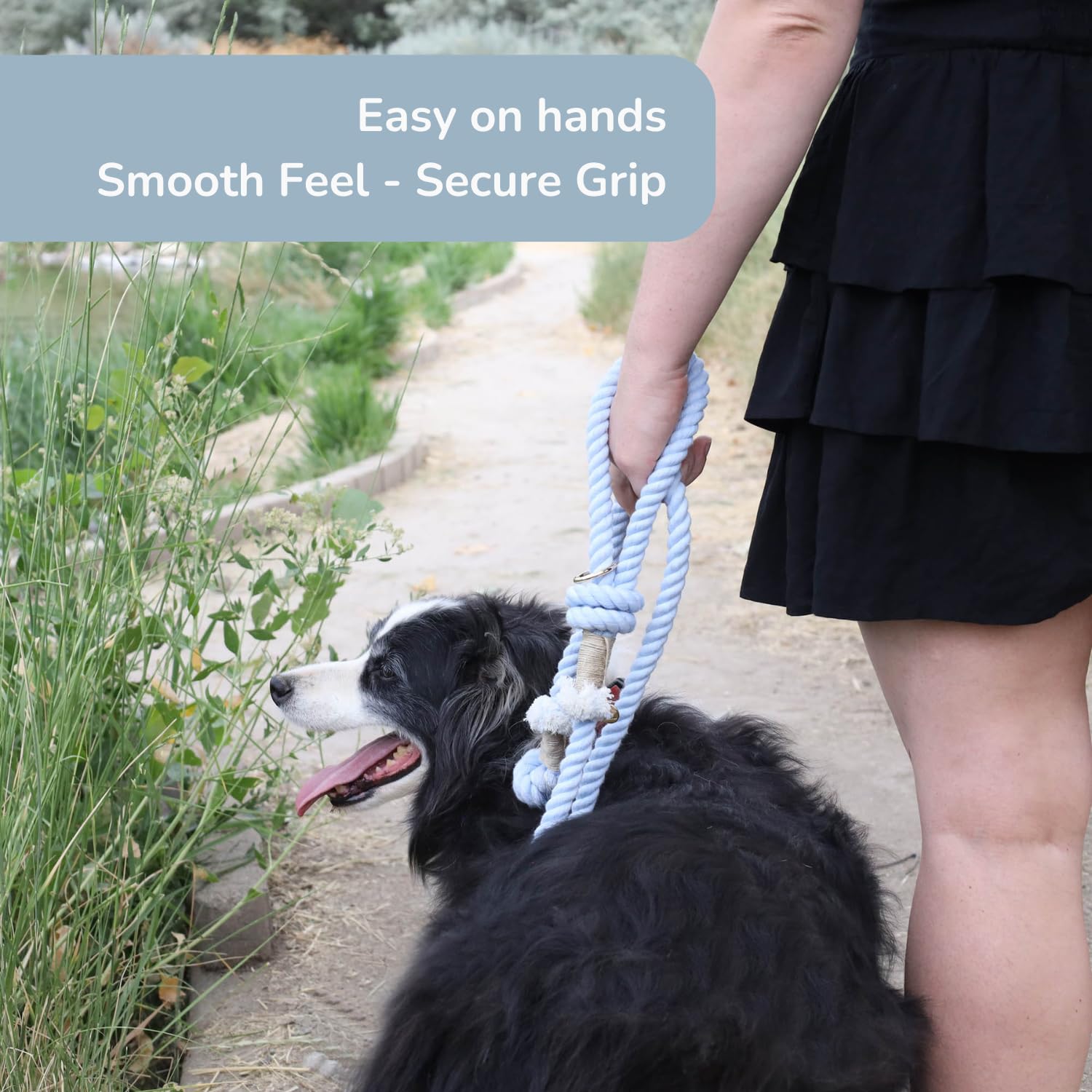 PUPPYSENTIALS Correa de cuerda de algodón trenzado suave y duradera de 5 pies para perros medianos/perros grandes, ligera con clip a presión de 360 grados, viene con una práctica bolsa de regalo de