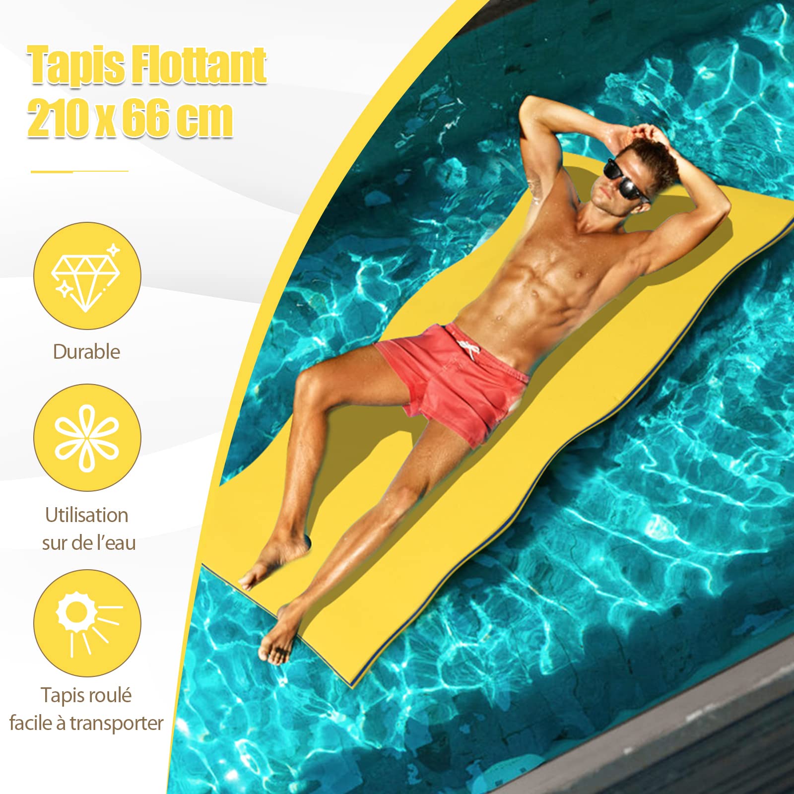 Tapis Flottant Piscine TISHITA – 110 X 40 X 3,2 Cm, XPE, Supporte 75 Kg, Pliable, Pour Plage, Mer Et Piscine