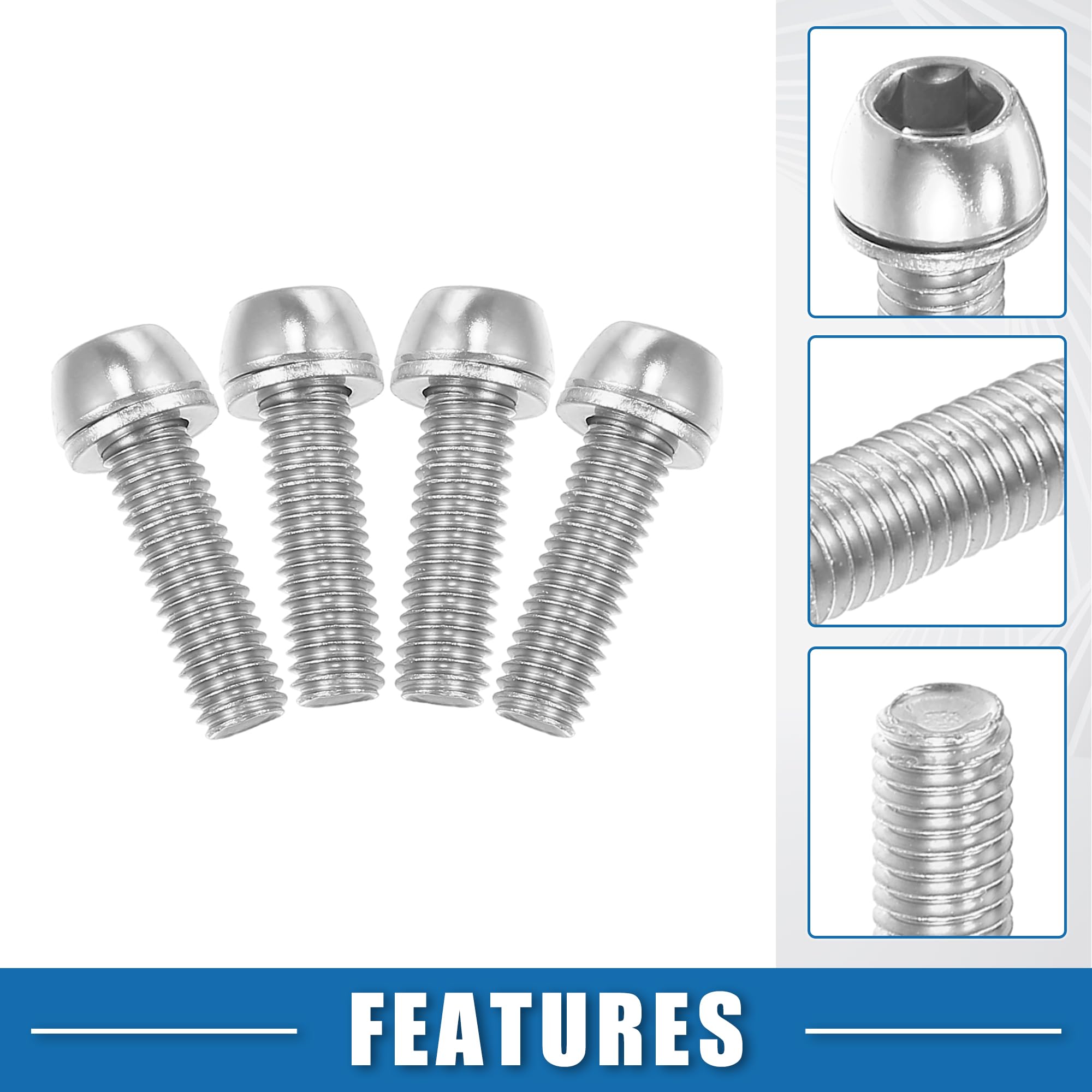A ABSOPRO Tapered Bolts Screws for Bicycle M6x20mm Silver Tone (Set of 10) - Image 3