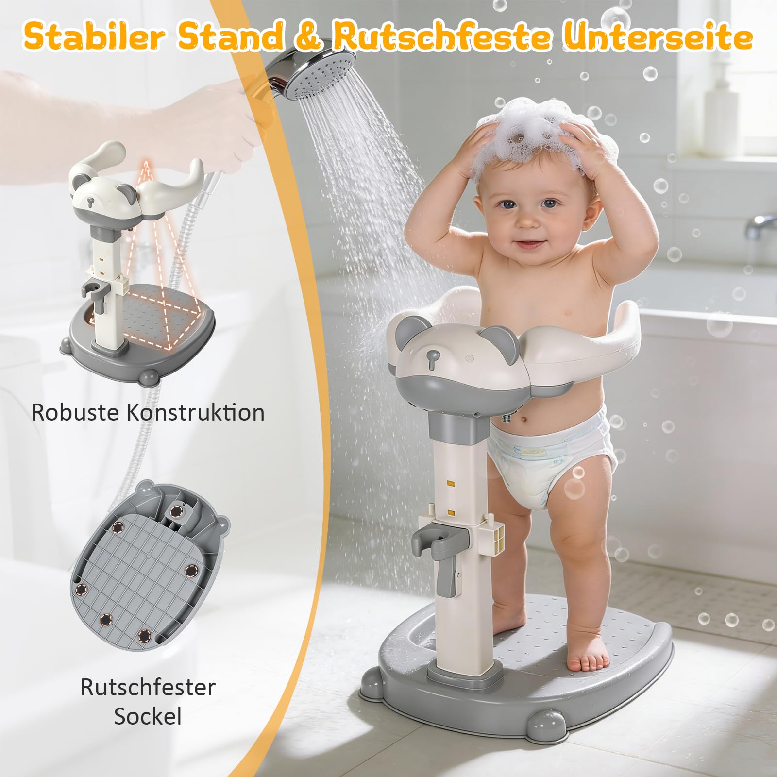 Soporte de ducha para bebé, Soporte de Bañera para Bebé con base antideslizante,Soporte de ducha para niños de 6 a 36 meses para bañarse