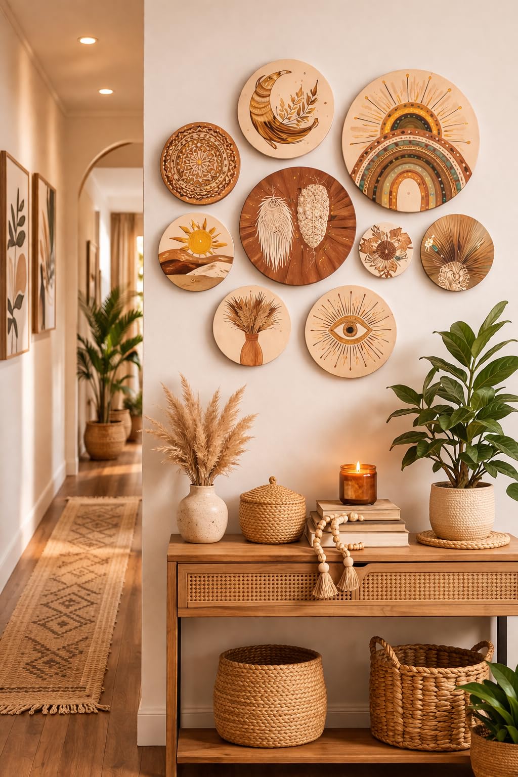 gladtogift african wall decor set of 9, printed mdf wooden wall plates, multicolour, tribal boho ethnic style, matte finish, for living room, hallway & bedroom