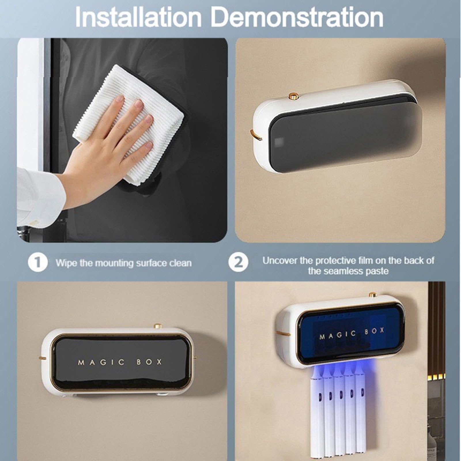 Desinfectante de cepillo de dientes, luz ultravioleta, esterilizador de cepillo de dientes, mata bacterias, soporte Led, esterilizador de cepillo de dientes UV montado en la pared,White