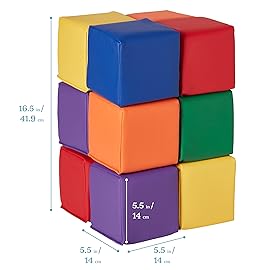 ECR4Kids SoftZone Patchwork Toddler Blocks, Foam Cubes, Assorted, 12-Piece