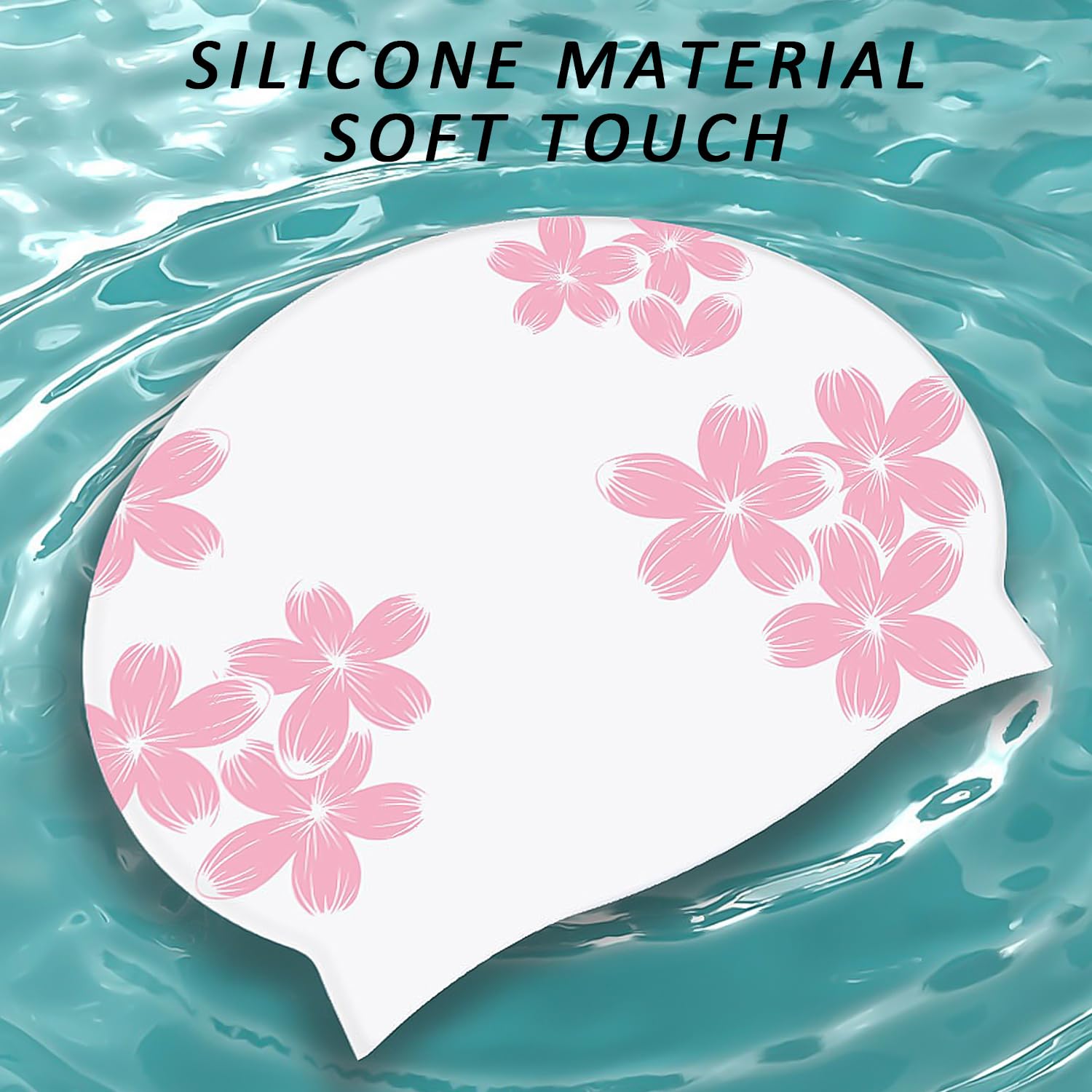 Cuffia Da Bagno In Silicone Con Fiori Di Pesco | Per Adulti | Impermeabile E Antiscivolo | Circonferenza 50-58 Cm - Foto 3