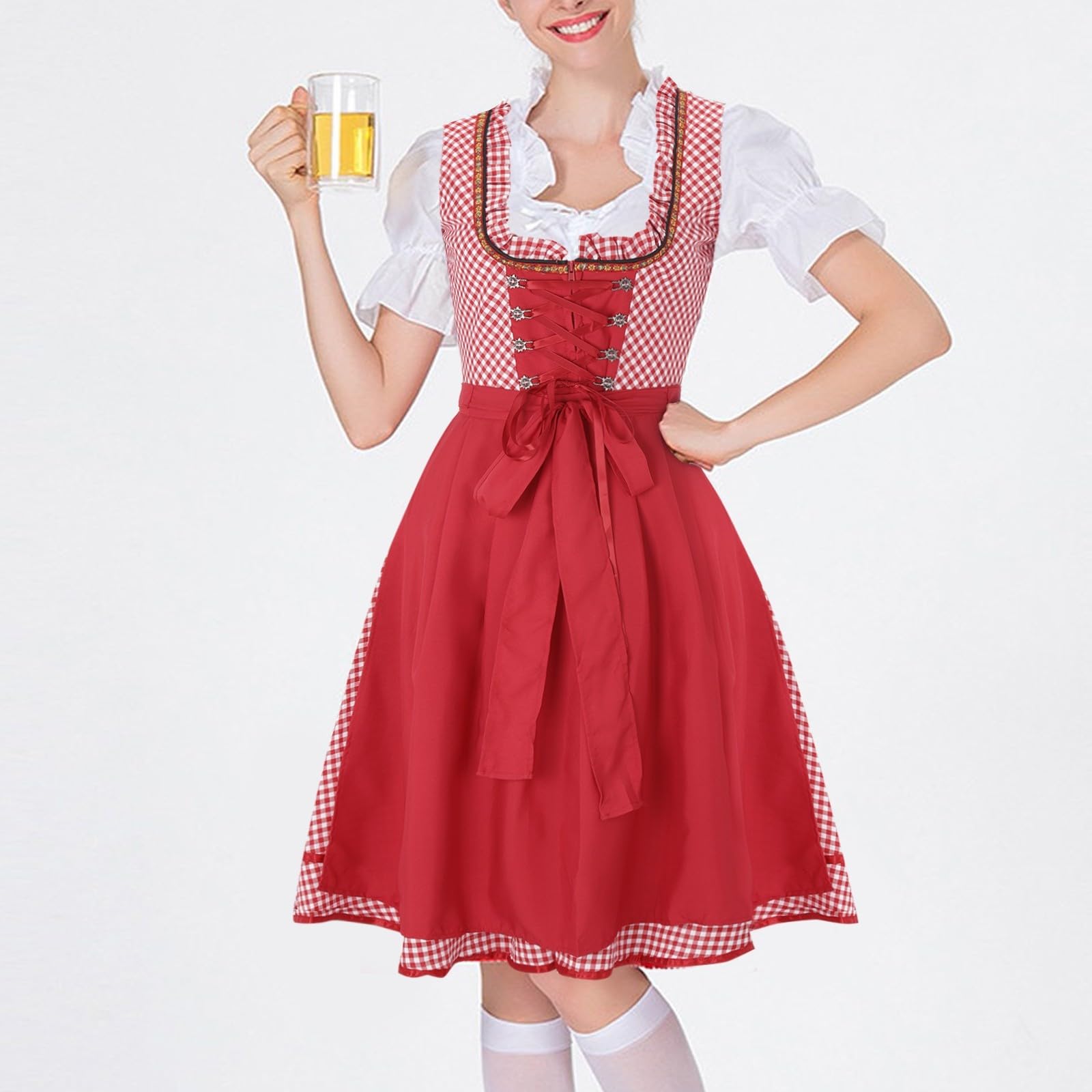 Damen Oktoberfest Elegantes Bayerisches Dirndl Trachtenkleid für Bierfest Damen Festtags Dirndl Karneval Cosplaykostüm -/ Prachtkleid für Stil kurzärmelig BühnenFreizeitkleid Frauen