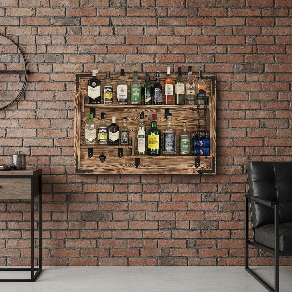 Weeco Estantería de Madera para Colgar en Casa, Hecha a Mano, Estilo Rústico, para Pared, Bar, Botellero, Regalo para Hombres, Cuadro 3D