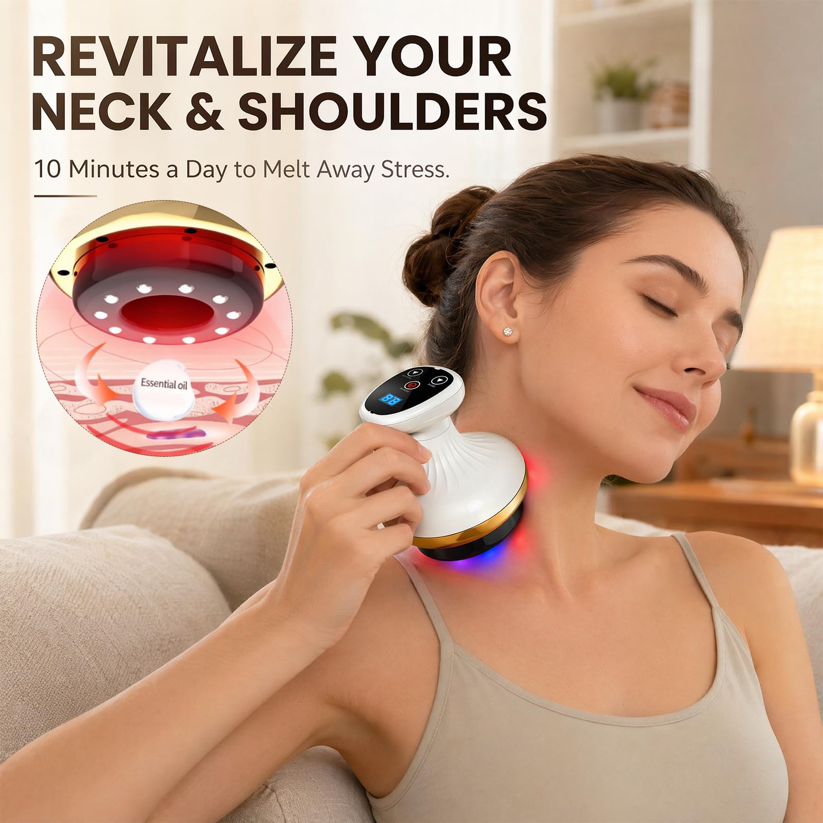 Vacuvia Cellulite Massager, Massagegerät mit Wärmetherapie, Gua Sha Elektrisch, Rotlicht & Blaues Licht, 9 Heizstufen+9 Saugstufen, Durchblutung, für Bauch, Taille, Arme, Beine, Gesäß