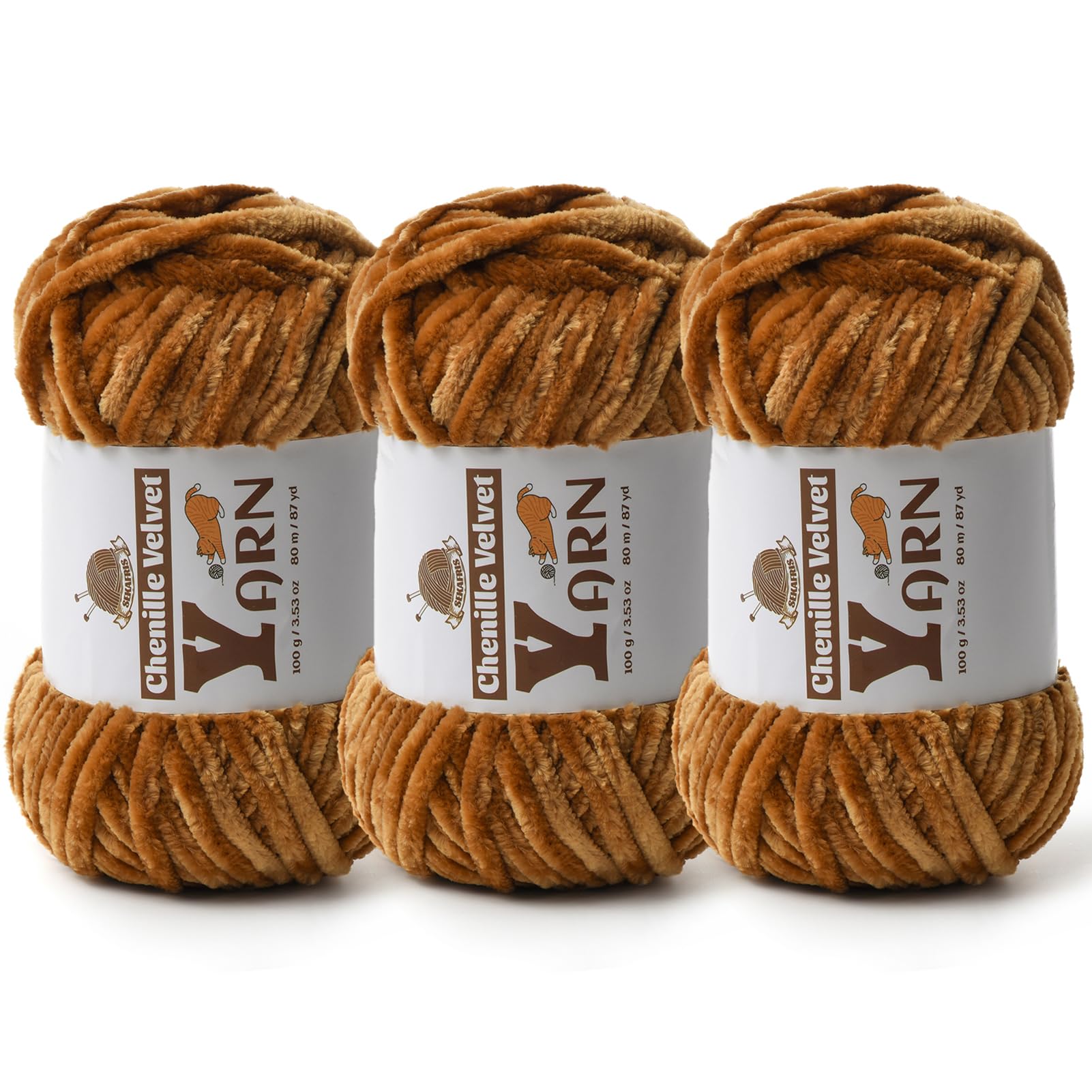 Chenille Crochet Brown Yarn 3 Pack