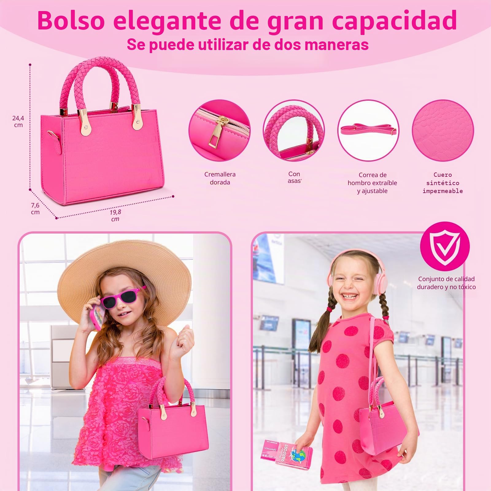 Bolso para niña con Maquillaje Juguete y Accesorios, 49 Piezas Maquillaje Falso, Bolsita,Teléfono, Llaves, Juguete de Princesa, Regalos de cumpleaños y Navidad para Niñas de 3 4 5 6 7 8 9 10 años