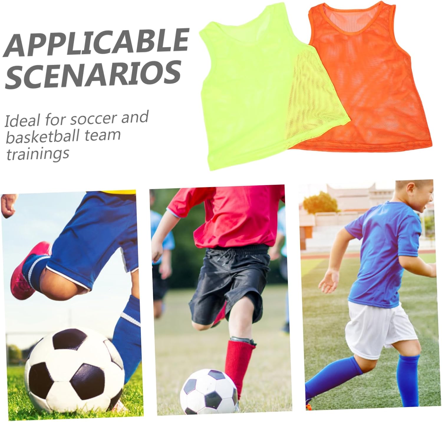 12pcs Sports Pinnies Reusable Breathable Vests for Soccer Basketball Team Training Durable Comfortable for Youth Practice Sessions Fluorescent