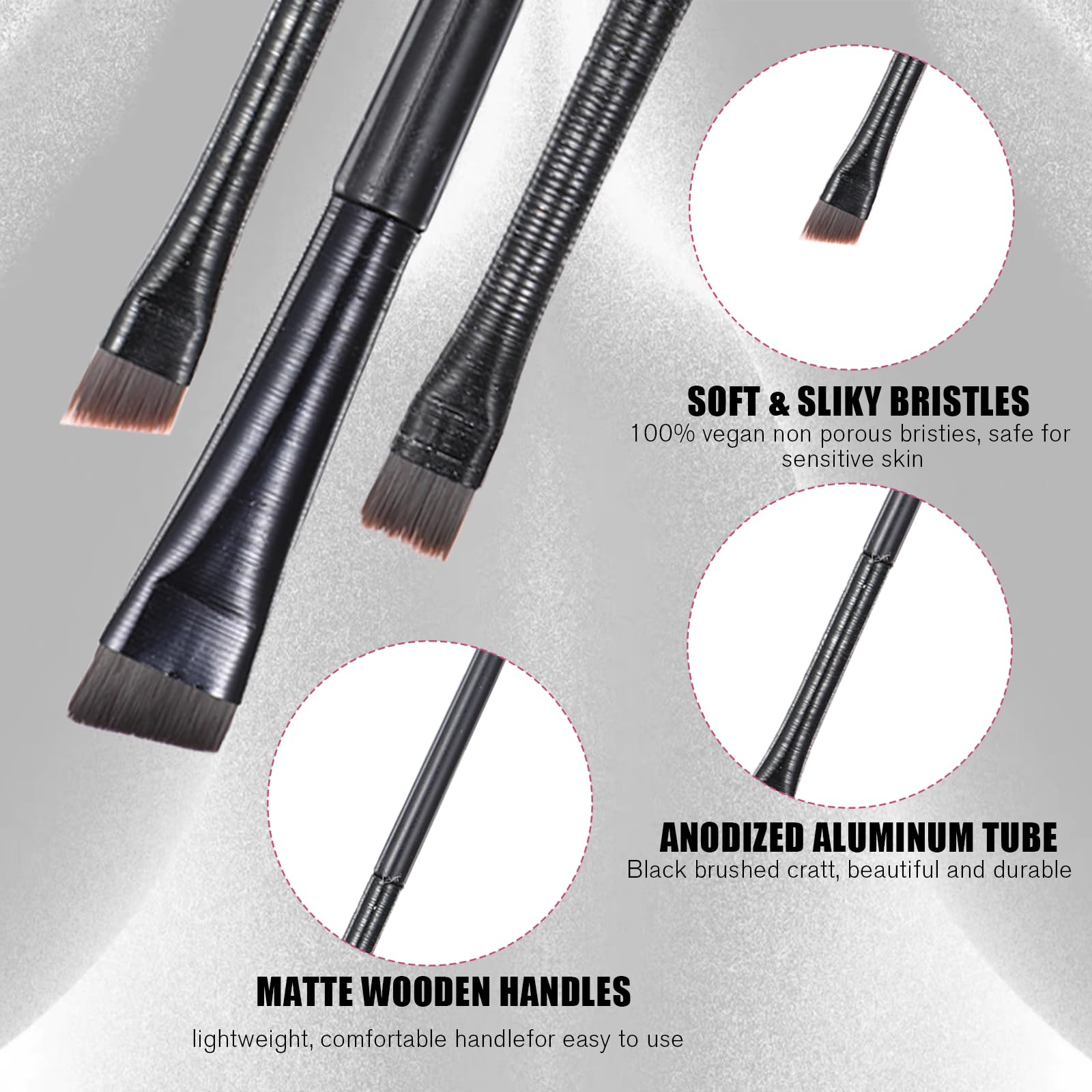Pinceles delineador de ojos y cejas, cepillo ángulo fino, set 3 brochas maquillaje mujer