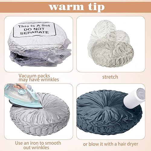 Miniatura 3 de Yerliker 6 cojines de suelo redondos de terciopelo de 15 pulgadas, cojines flexibles de colores, almohadas alternativas para sofá, silla, sala de