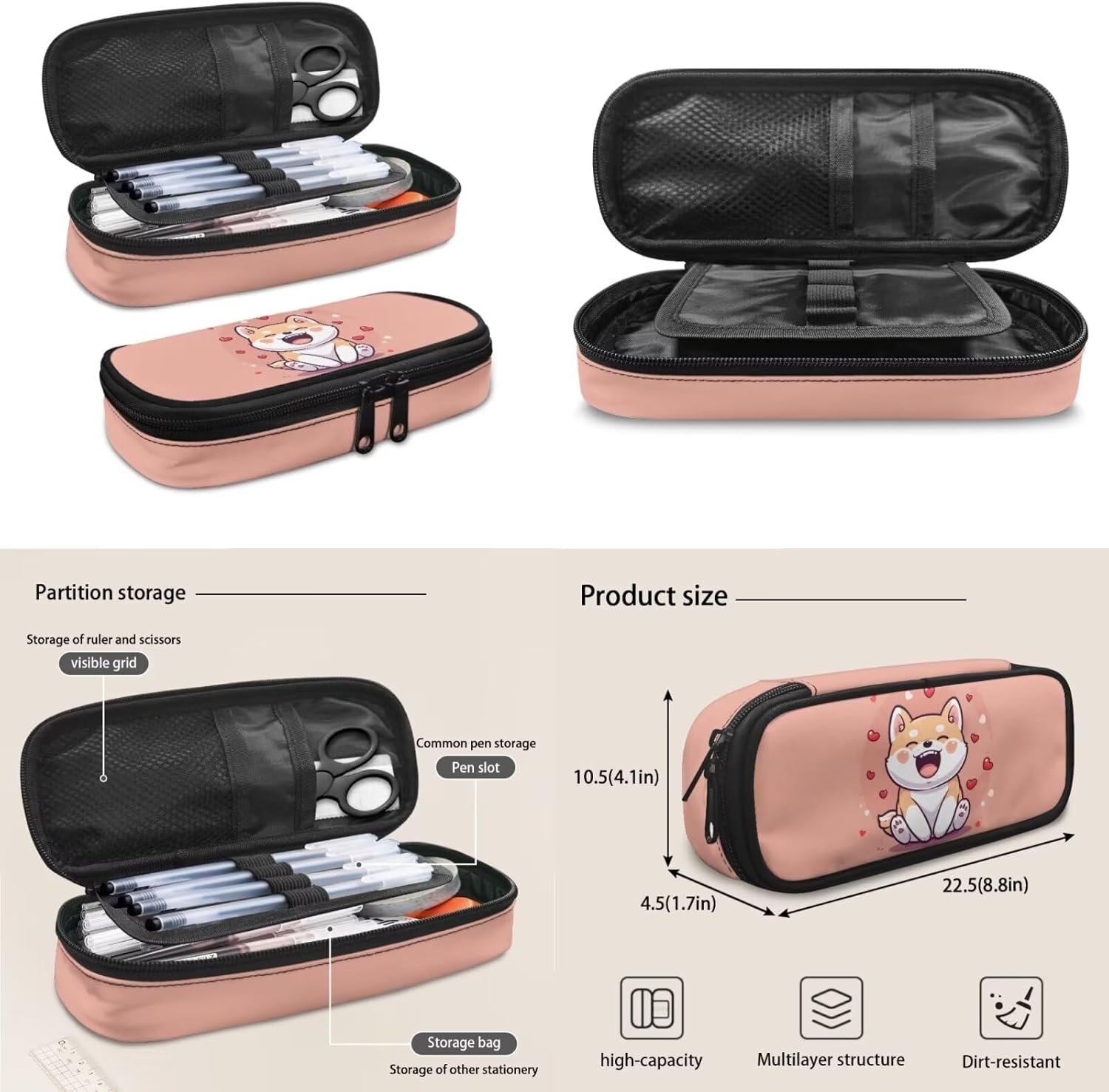 Cute Dog Backpacks for Kids Love Heart Kids School Backpack with Lunch Bag Pencil Bag Case Holder Insulated Water Bottle Bag Backpack Set of 4 Back to School Season