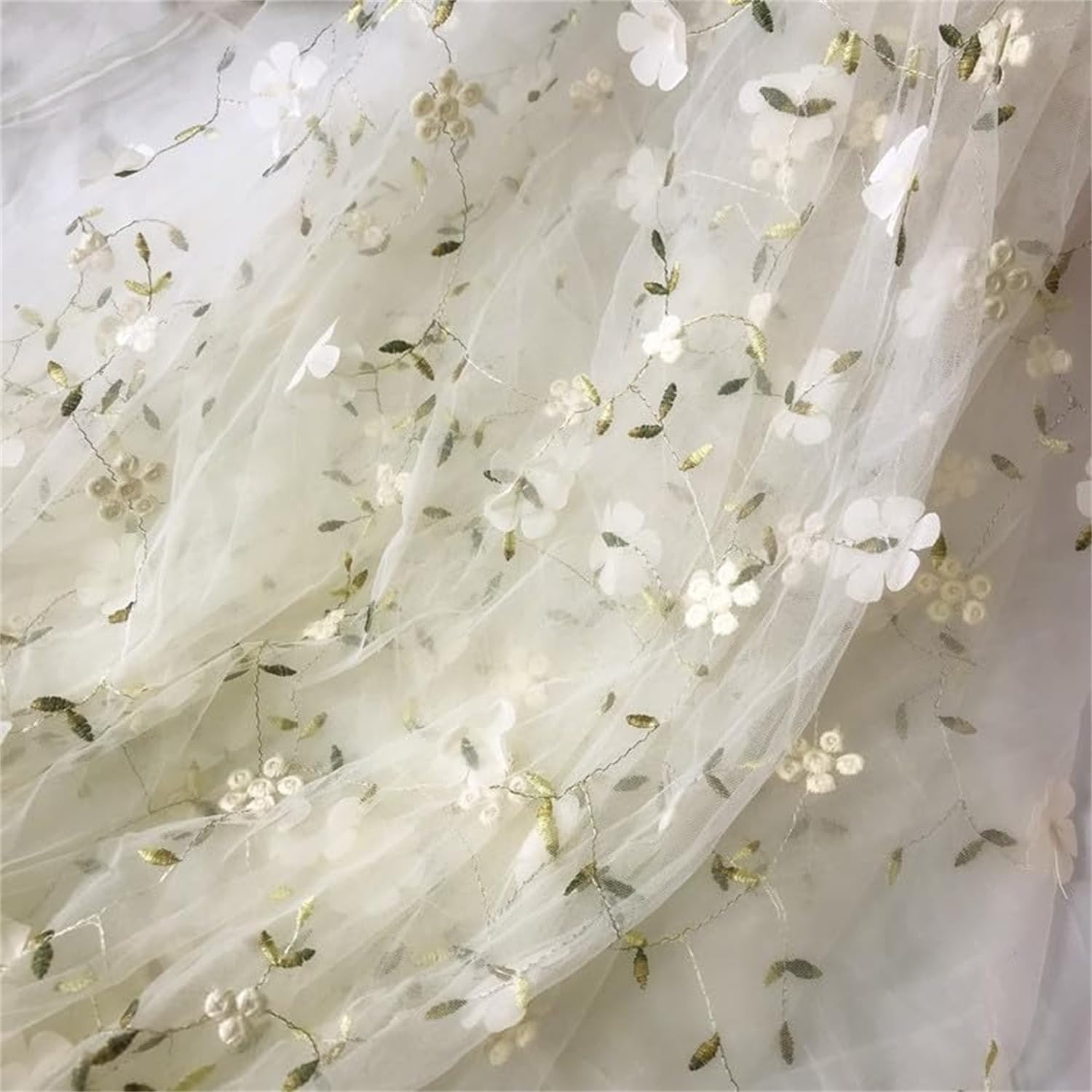35"x51" Tulle Fabric by Yard Flower 3D Embroidery Soft Tulle Lace Fabric Mesh Fabric for DIY Clothing Dress Design Women Gown Wedding Dress Curtain Decor (Apricot, 1 Yard (35x51 in))