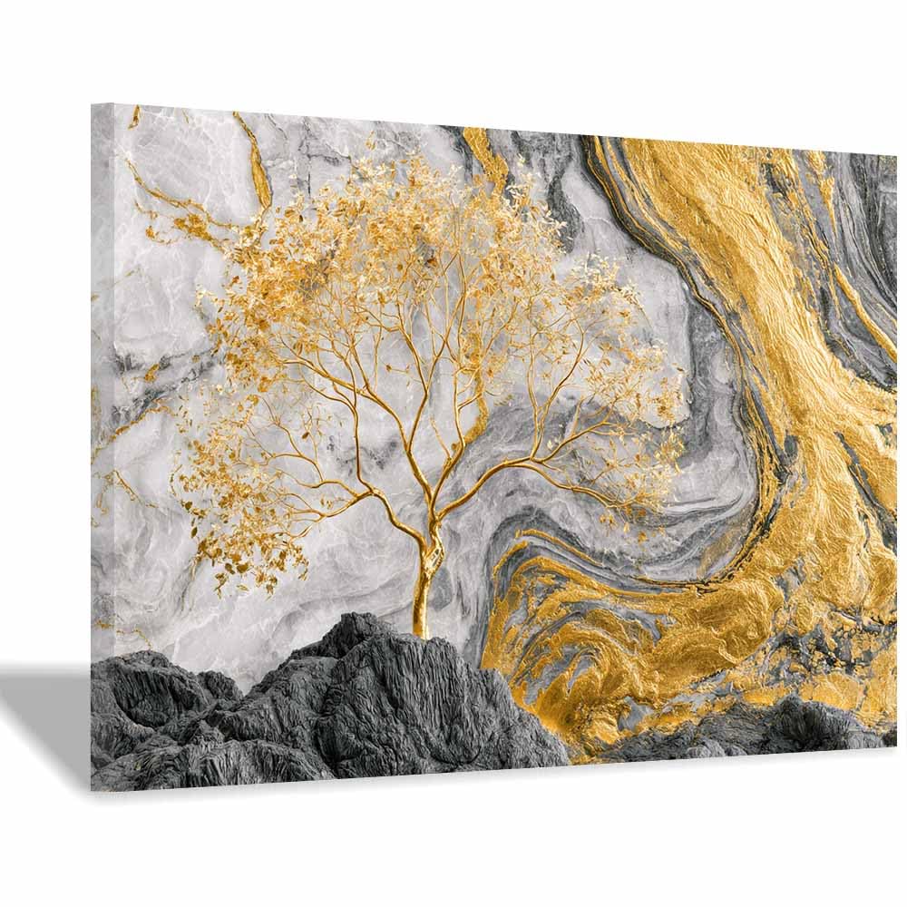 HOQIU Wall Pictures Golden Fall Tree Views tree poster, landscape wall art, for Living Room Bedroom Bathroom.(Multicolor)-30x40cm Framed