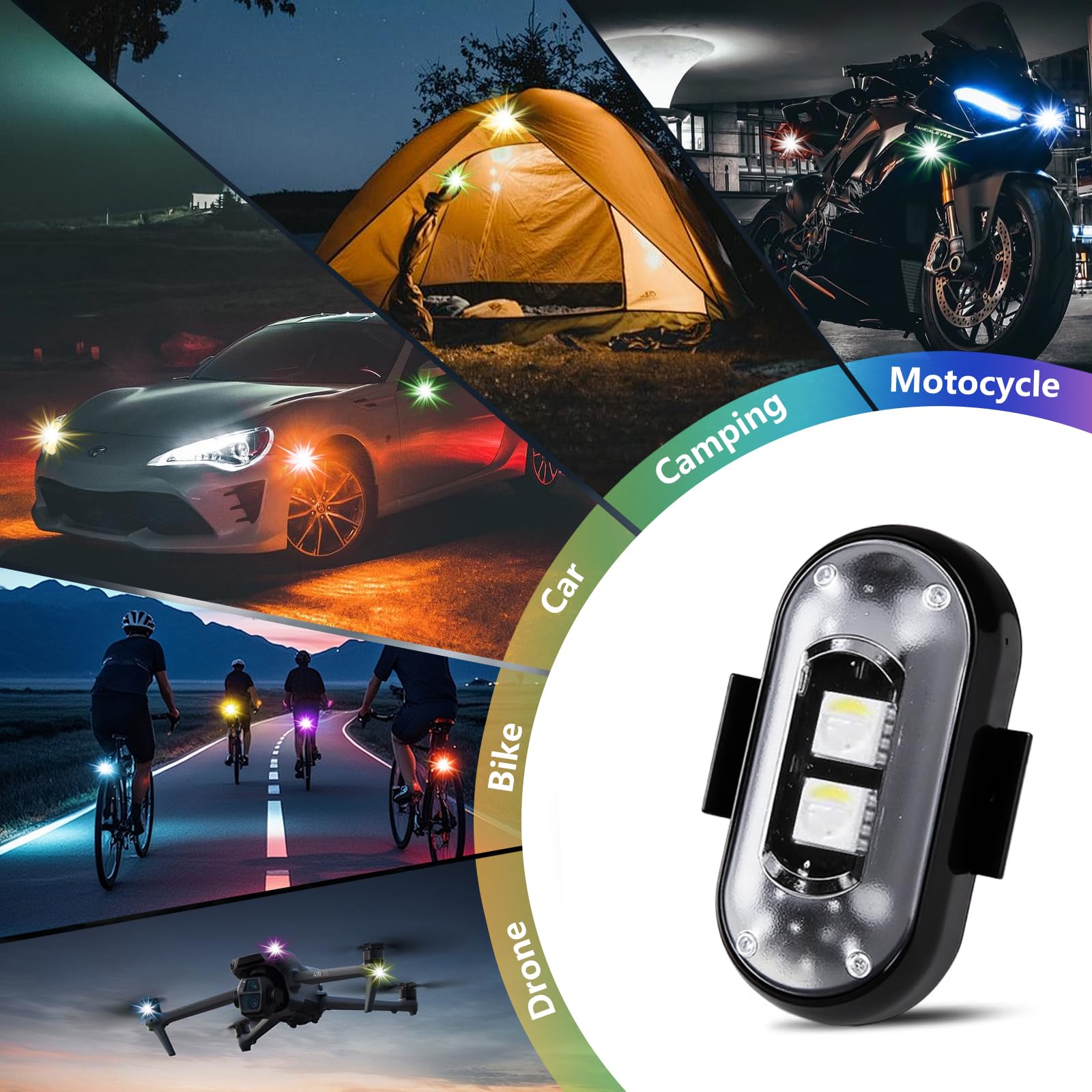 6 sztuk bezprzewodowych świateł samochodowych LED, 8 kolorów, wodoodporna latarka samochodowa z pilotem do motocykli, samochodów RC, rowerów, dronów
