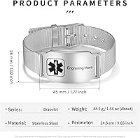 Vista 2 de Nameinhea Pulseras de alerta médica personalizadas para mujeres y hombres, grabadas gratis, ajustables, de acero inoxidable, impermeables