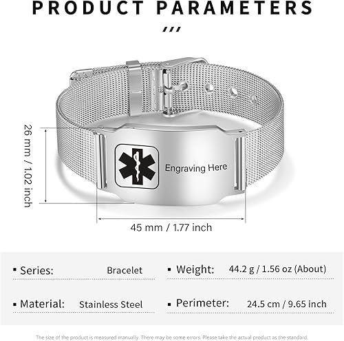 Miniatura 2 de Nameinhea Pulseras de alerta médica personalizadas para mujeres y hombres, grabadas gratis, ajustables, de acero inoxidable, impermeables, de