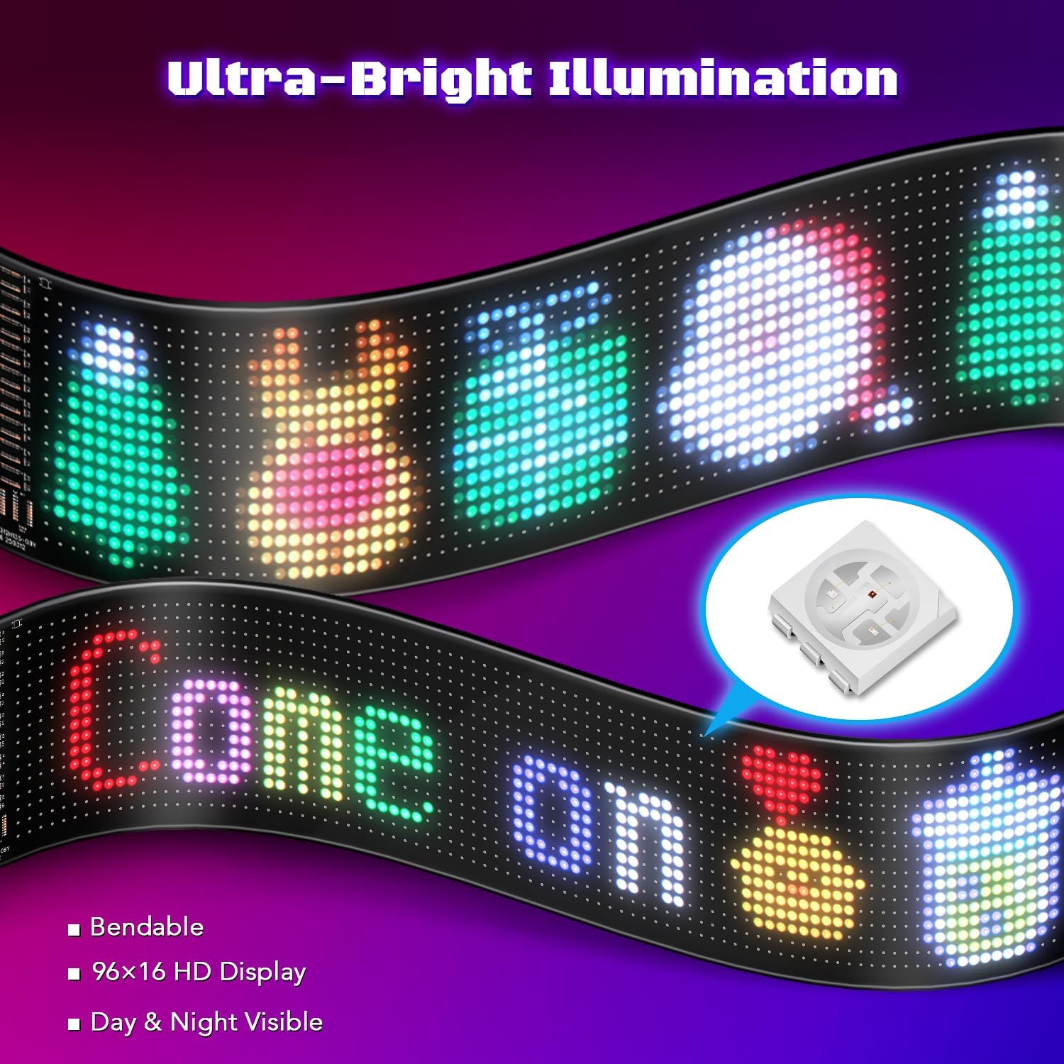 Devil Eye Lights for Truck Windshield - 2PCS 23.4” x 4.7” Large Size Devil Eyes Lights Strips Programmable Flex LED Display Compatible with Trucks Cars SUVs with App Control IP65 Waterproof