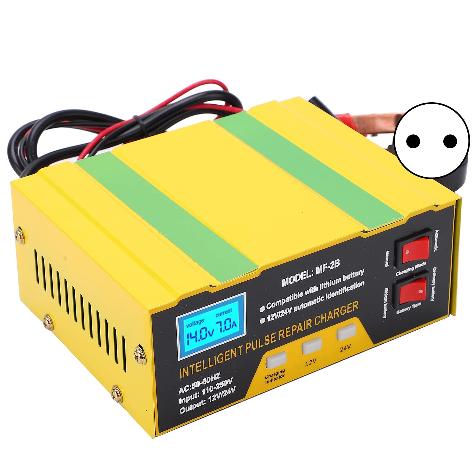 YWBL-WH Chargeur de Batterie Chargeur de Maintien du Mainteneur Automatique pour Les Principaux Batteries au Lithium Aciding 180W 12V 24V (Prise UE)