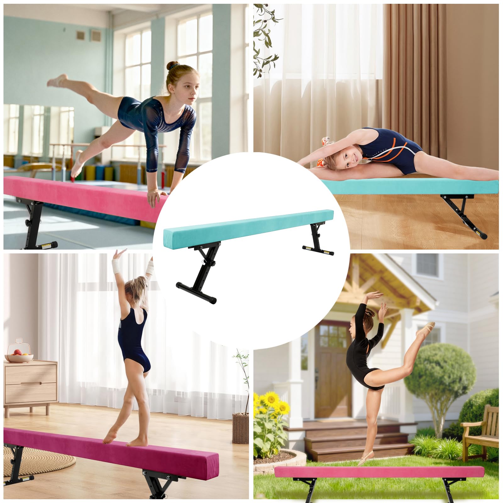 Barra de Gimnasia para Niños 245 cm Barra de Equilibrio 5 ajustes de Altura. (Verde)