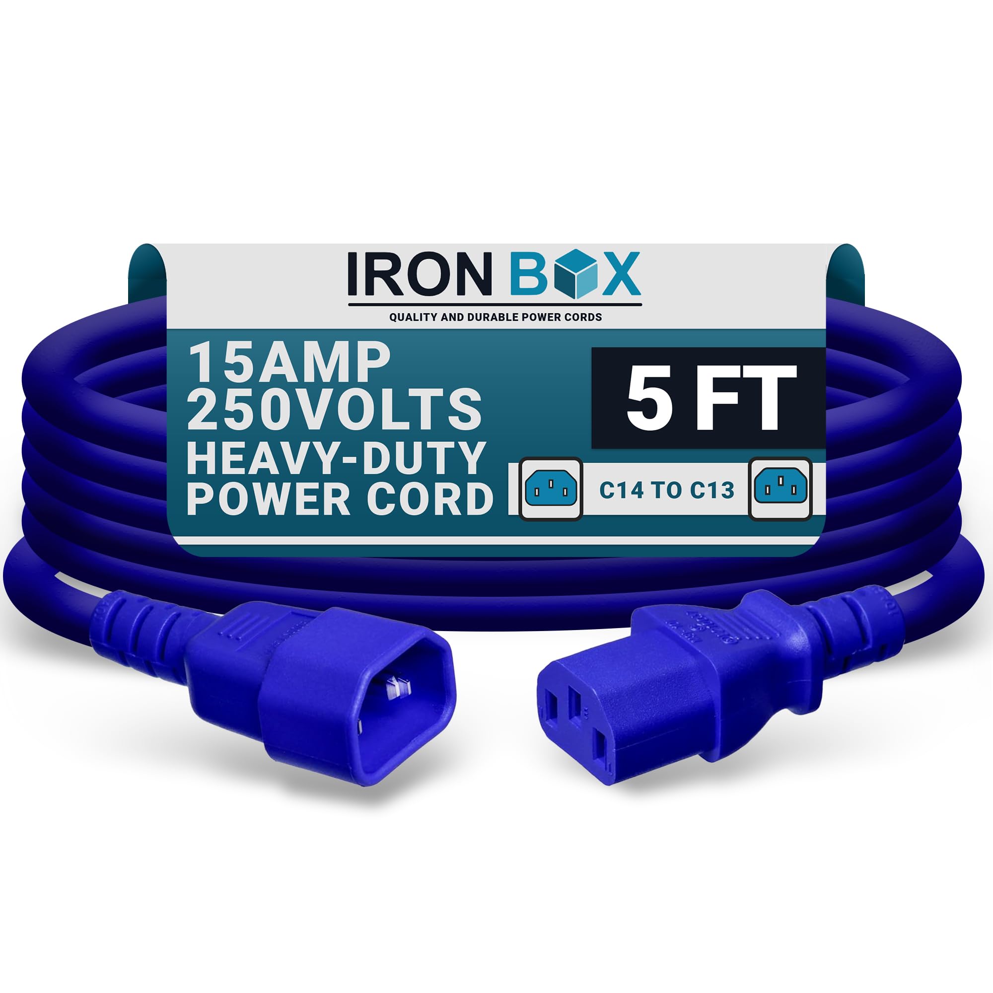 IronBox Electric - Heavy-Duty C14 to C13 Power Cord, 15A, 250V, 14/3 AWG Computer Extension Cable - PDU Power Cables for PC Adapter, Server Rack Cord,