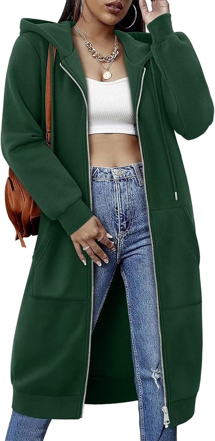 StunShow Womens Zip Up Hoodies Fleece Long Oversized Sweatshirt Jacket Casual Fall Coat with Pocket(S-3XL)