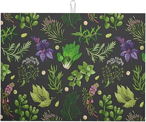 Green Plants - Tapete de secado de platos de microfibra para encimera de cocina, hojas vegetales, absorbente, reversible, escurridor, almohadilla