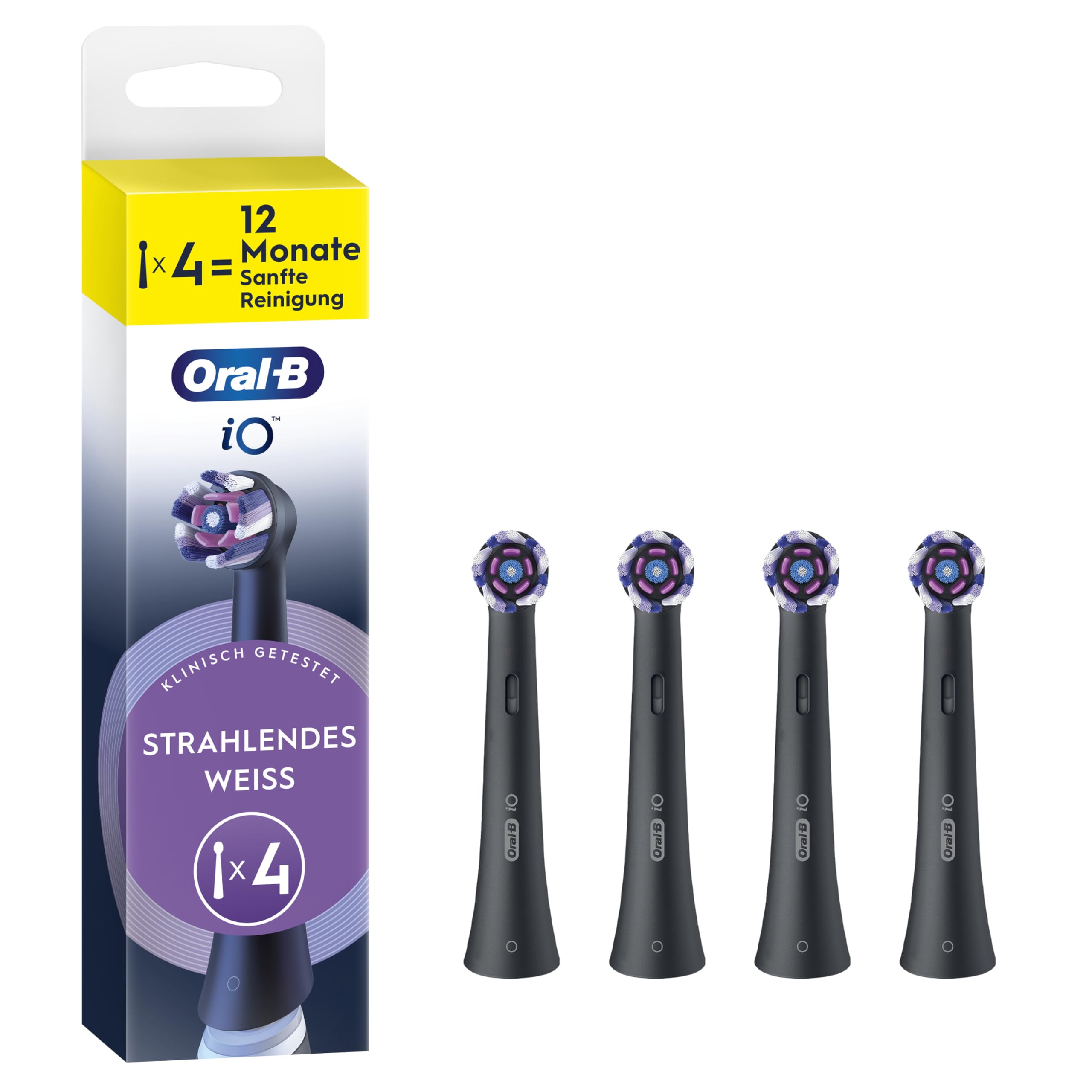 Oral-B iO Strahlendes Weiss – ORIGINAL Aufsteckbürsten für iO Zahnbürsten, Schwarz, 4 Stück