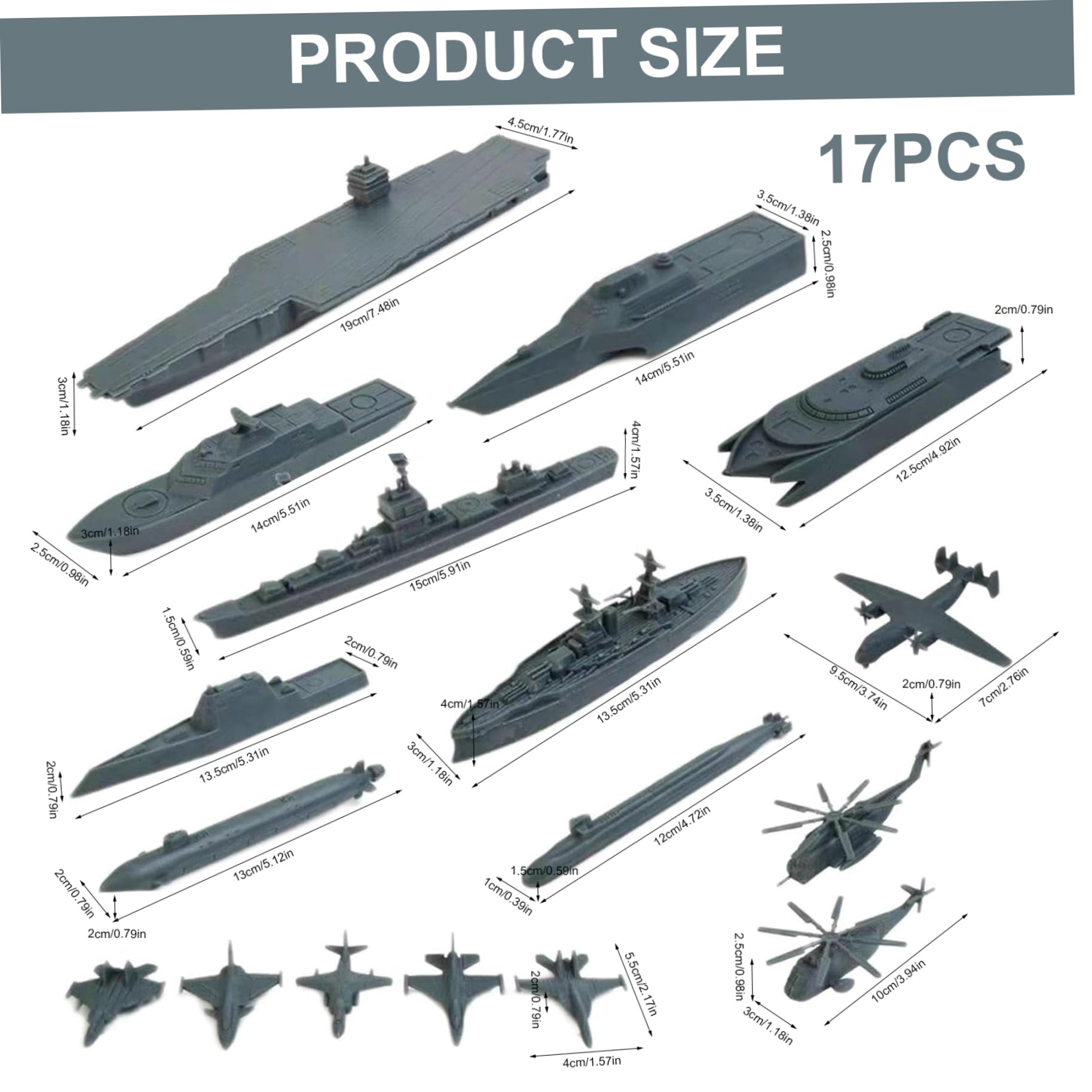 Juguete de avión de combate, juguete de portaaviones, 17 piezas de juguetes de plástico del ejército, incluye avión de combate a pequeña escala, acorazados, submarinos y más para niños y niñas
