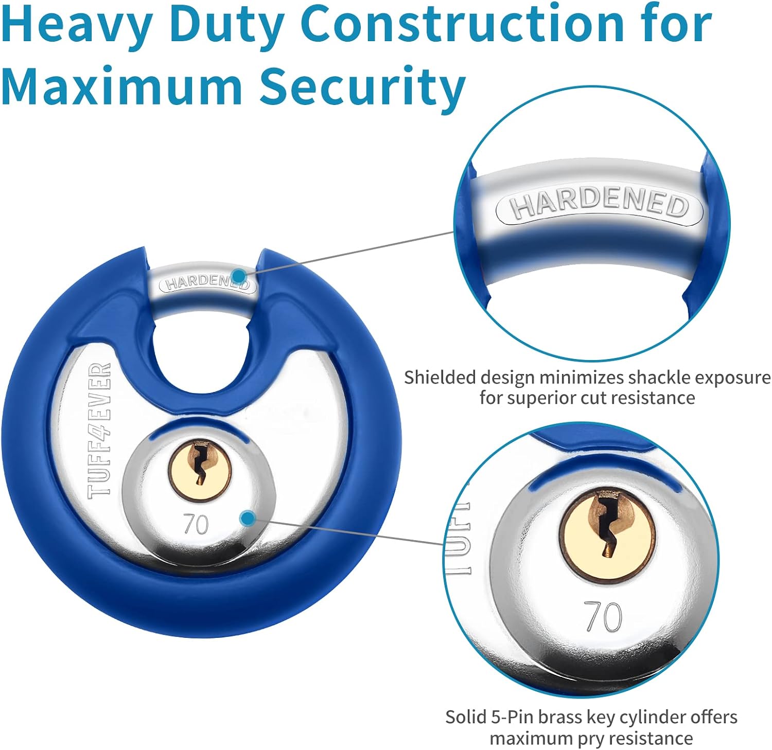 Tuff4ever Storage Lock Disc Lock for Storage Unit with 3 Keys Rustproof Waterproof Stainless Steel Discus Padlock of 3/8-Inch Shackle - Blue Rubber Bumper