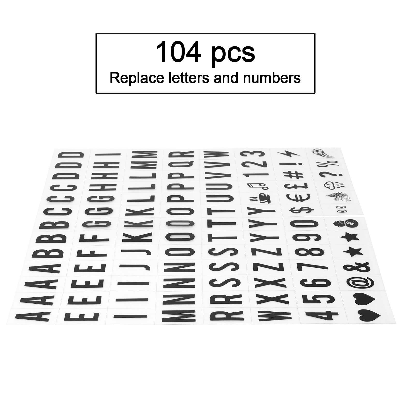Amazon.com: CWDRDX 104pcs Cinematic Lightbox Replacement Letters & Numbers  Signs Black for A4 Box Message Board 65.4x35mm(LED Light Box is NOT  Included!!) (Color: Black) : Office Products