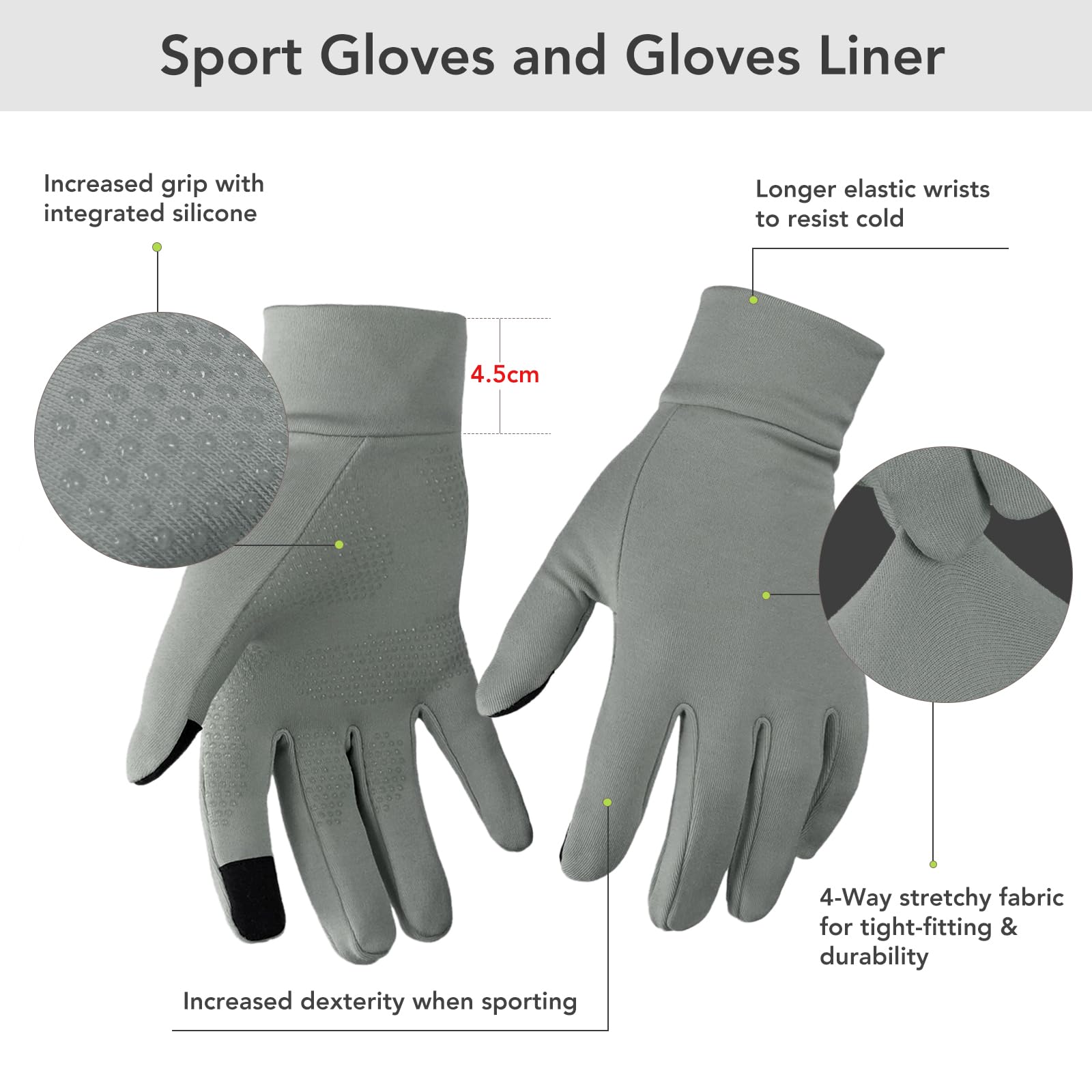 Unigear Guanti Invernali, Guanti Interni Sportivi Touchscreen Caldo Antiscivolo Sportivo per Uomo Donna, Idea per Corsa, Ciclismo, Arrampicata, Sci