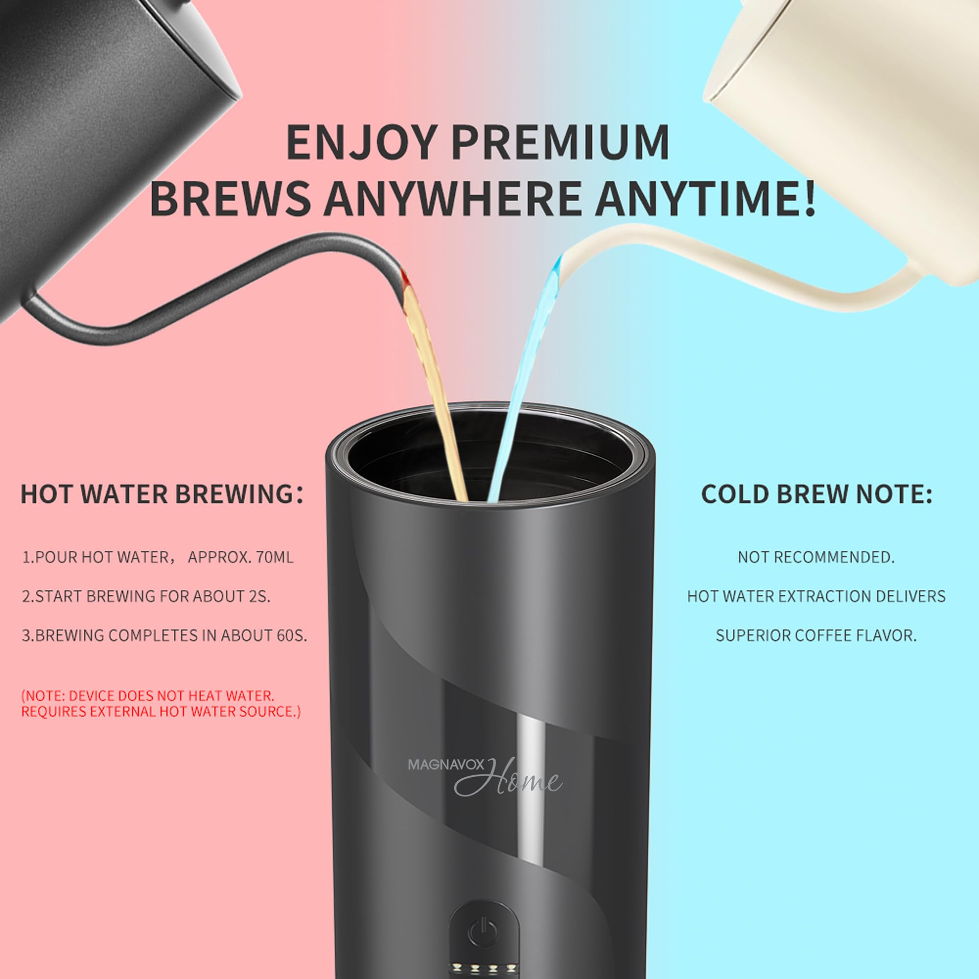 MAGNAVOX Home - Cafetera espresso portátil (molidos o cápsulas) con tecnología de preparación rápida y control de un solo toque, ideal para oficinas o viajes