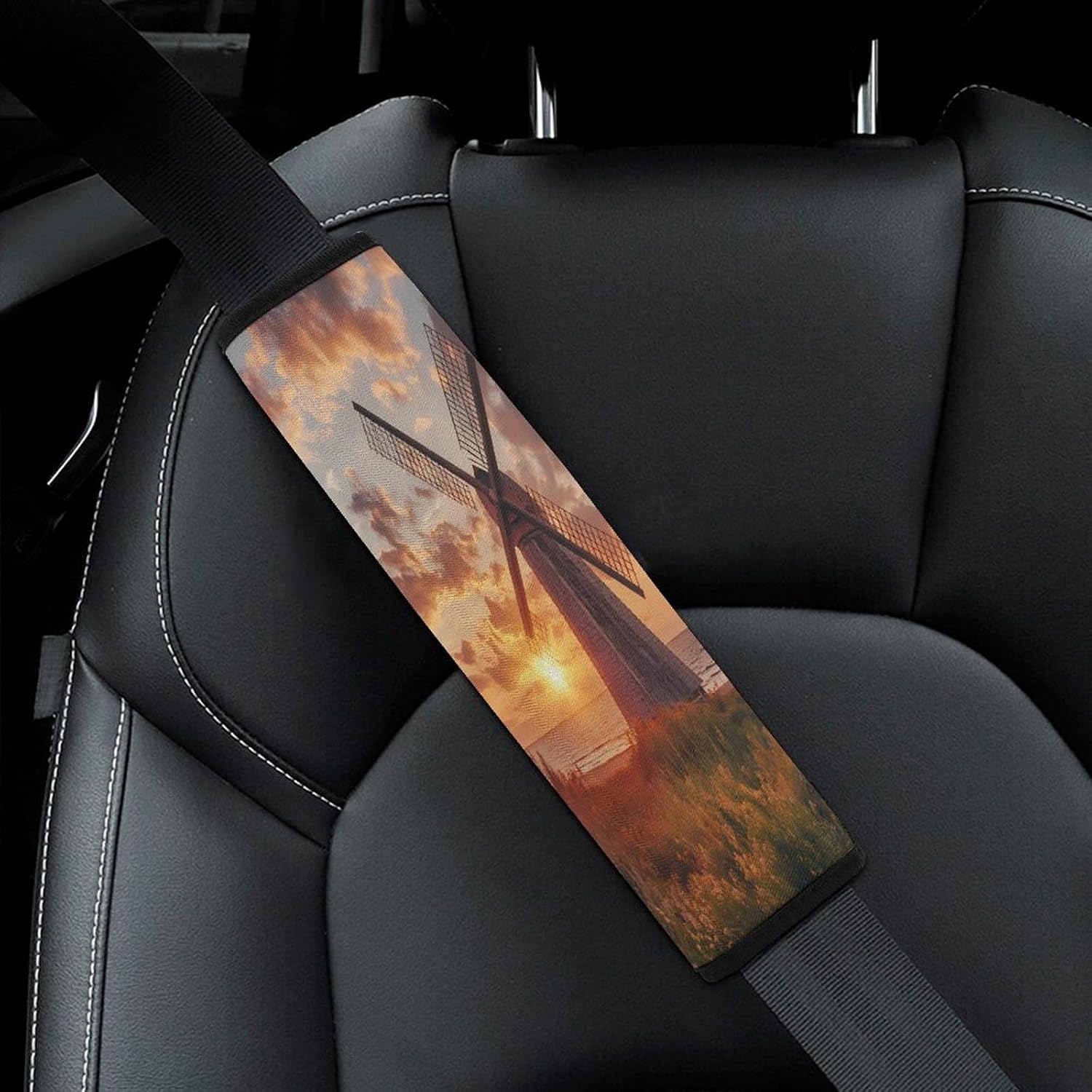 Dutch Windmill Sunset Car Seat Strap Covers Soft Seat Strap Shoulder Pads Seatbelt Covers for All Car Seats 2PCS