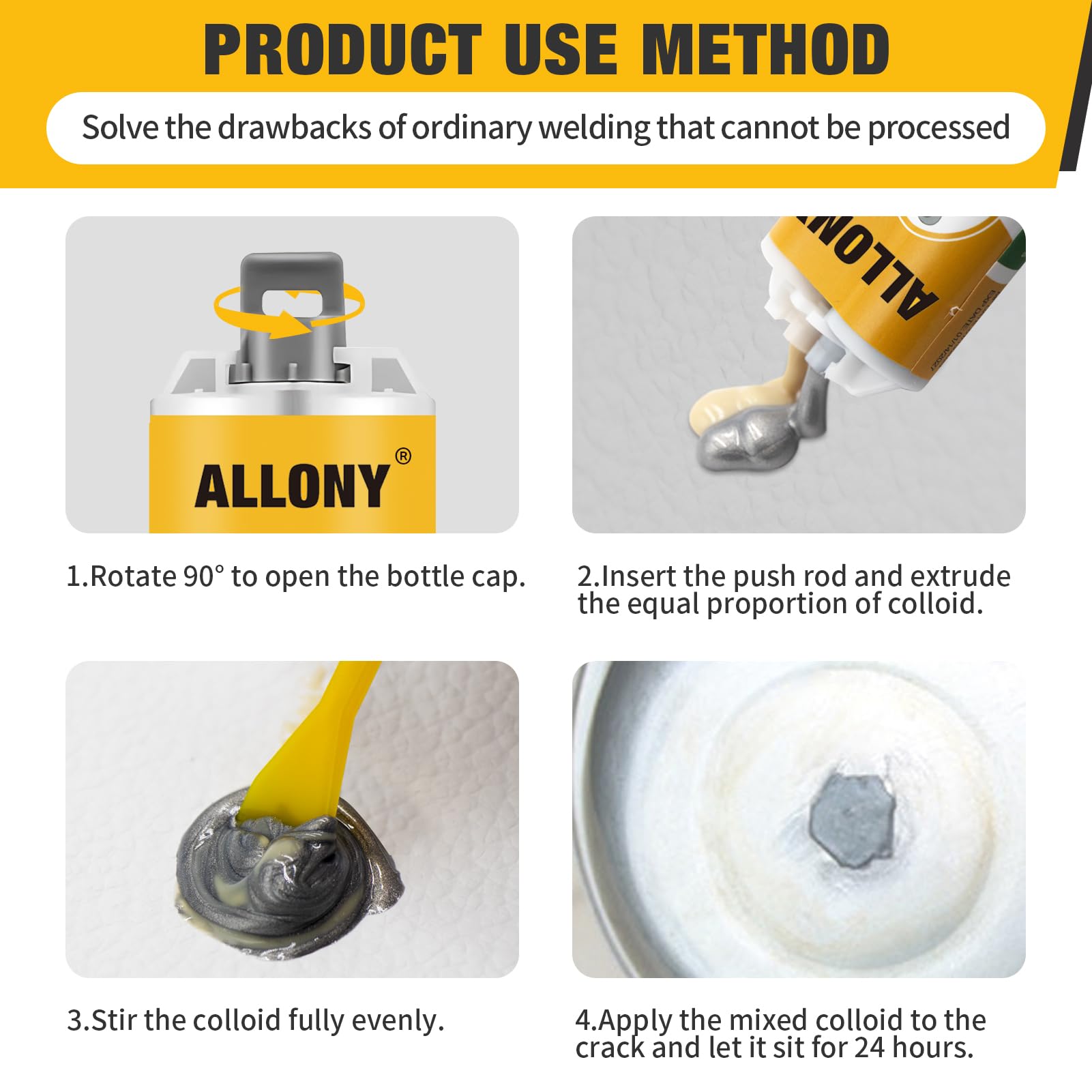 Allony Colla Bicomponente per Metallo, 2 Pezzi Metal Repair Paste, Bicomponente per Metalli, AB Colla Metallica, Pasta per Riparazione Metallo Saldato per Acciaio, Ghisa (100G*2)