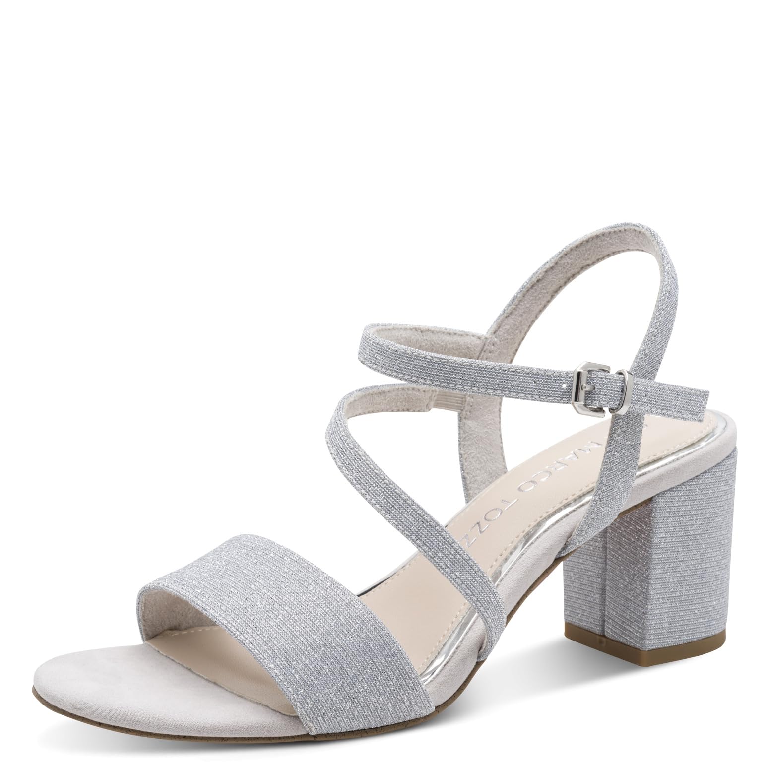 Marco Tozzi Paduli 65 Silver Glitz Womens Heeled Sandals 28300-46-941 in a Plain Textile in Size 37