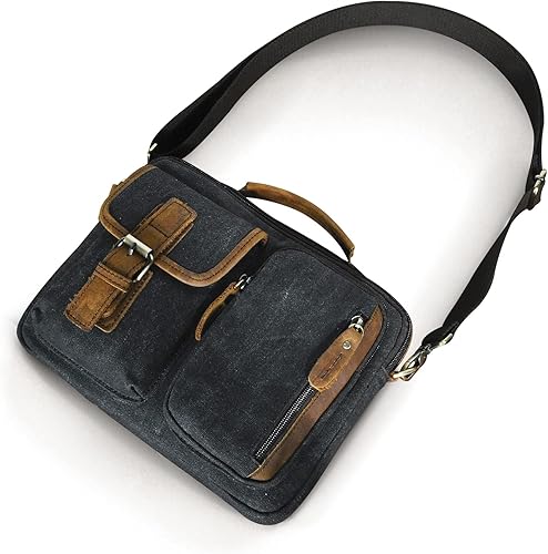Miniatura 3 de Bolsa de mensajero de lona y cuero impermeable Bolso de hombro de cuero genuino con diseño de múltiples bolsillos regalos para hombres