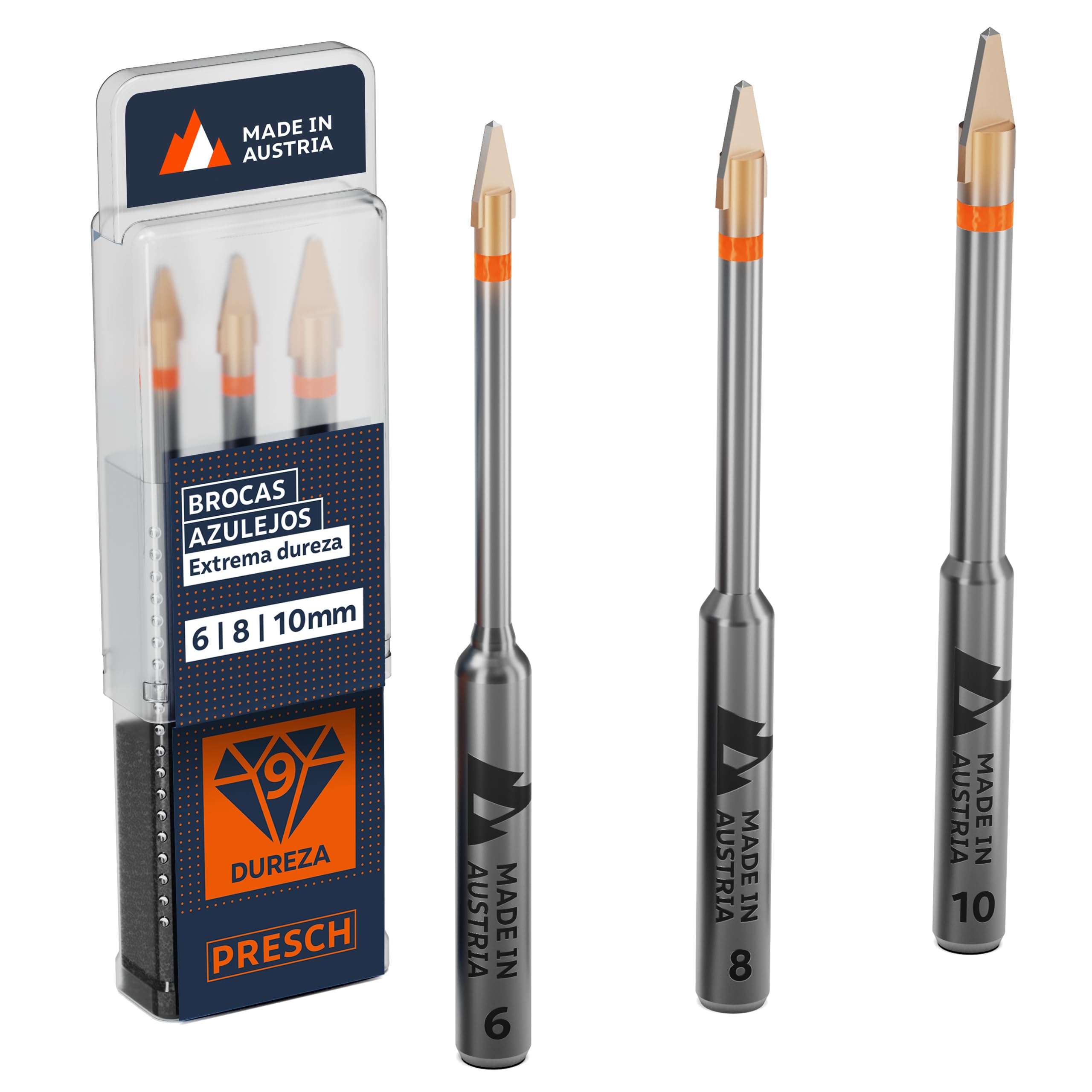 Presch Set de Brocas azulejos | ⌀ 6mm, 8mm, 10mm | Brocas especialmente para azulejos duros, cerámica, vidrio y porcelana | Incluidas en una caja