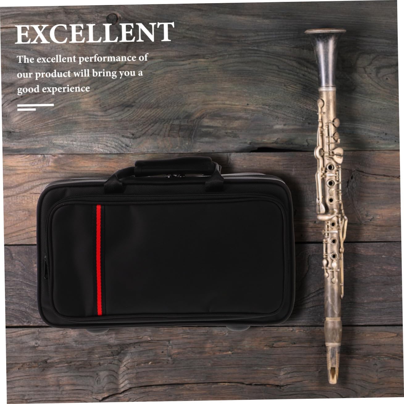Ipetboom Portable Clarinet Bag with Zipper Black Leather Clarinet Storage Case for Wind Instrument Accessories