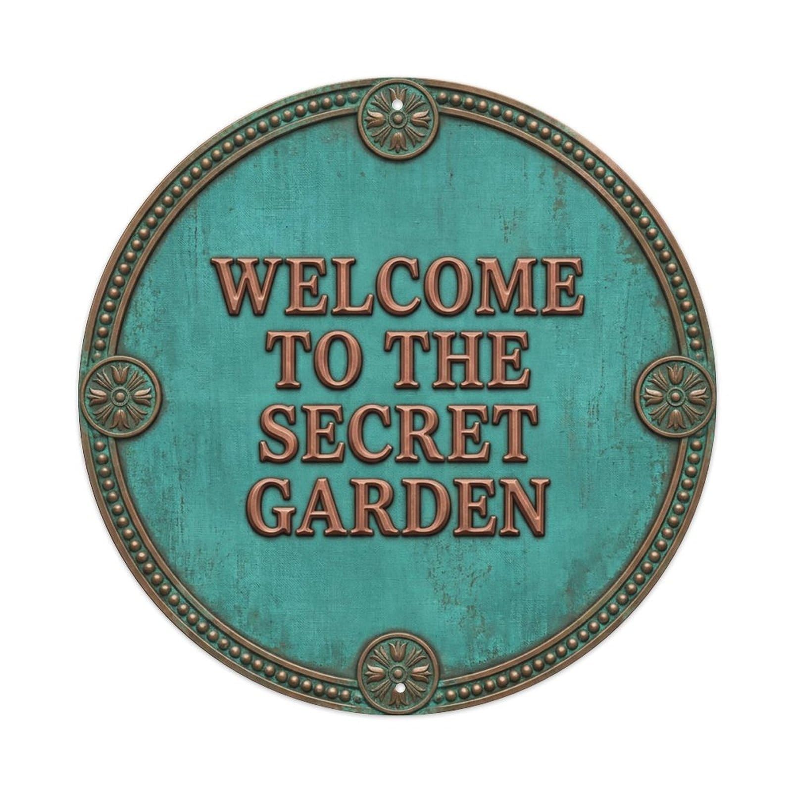 Vintage Welcome Secret Garden Leafy Worn Metal Tin Sign