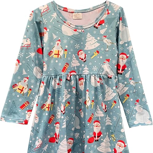 Miniatura 9 de Vestido de Navidad para bebé niña muñeco de nieve árboles de Navidad camión reno Papá Noel vestido de invierno hasta la rodilla