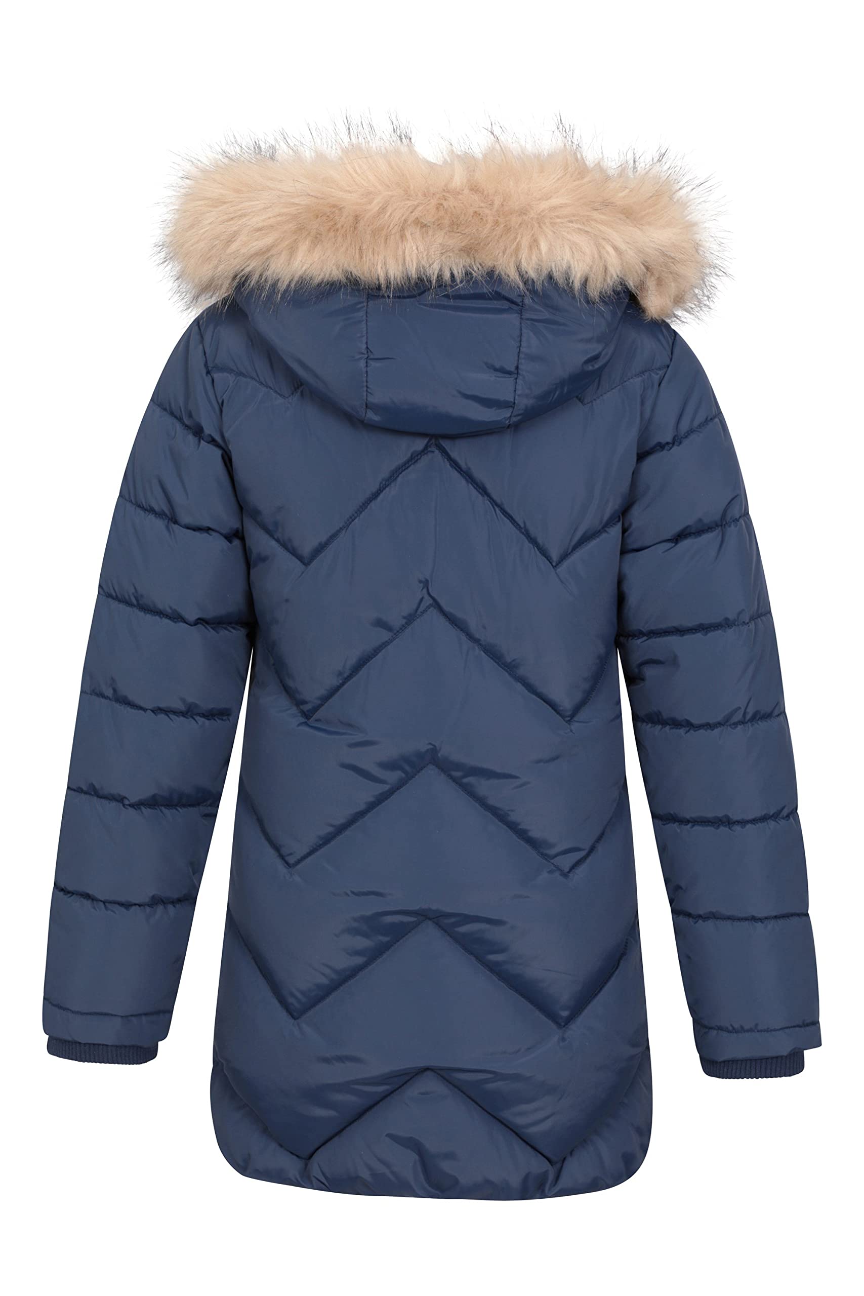 Mountain Warehouse Galaxy gefütterte, gepolsterte Fleece-Kinderjacke – wasserdichte Winter Steppjacke für Mädchen & Jungen, Kapuze aus Kunstfell, Longline