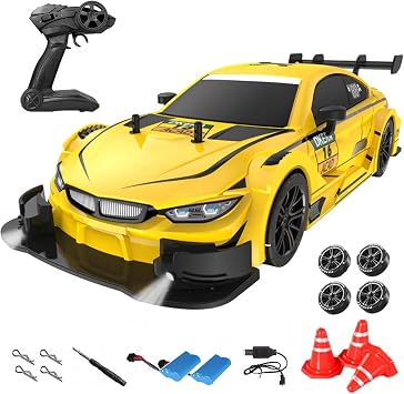Remote Control Drift Car, 116 Scale GTA RC Dirft Car with LED Lights 2.4GHz 4WD 40km/h RTR High Speed Racing Sport Toy for Adults Teens Gifts Yellow