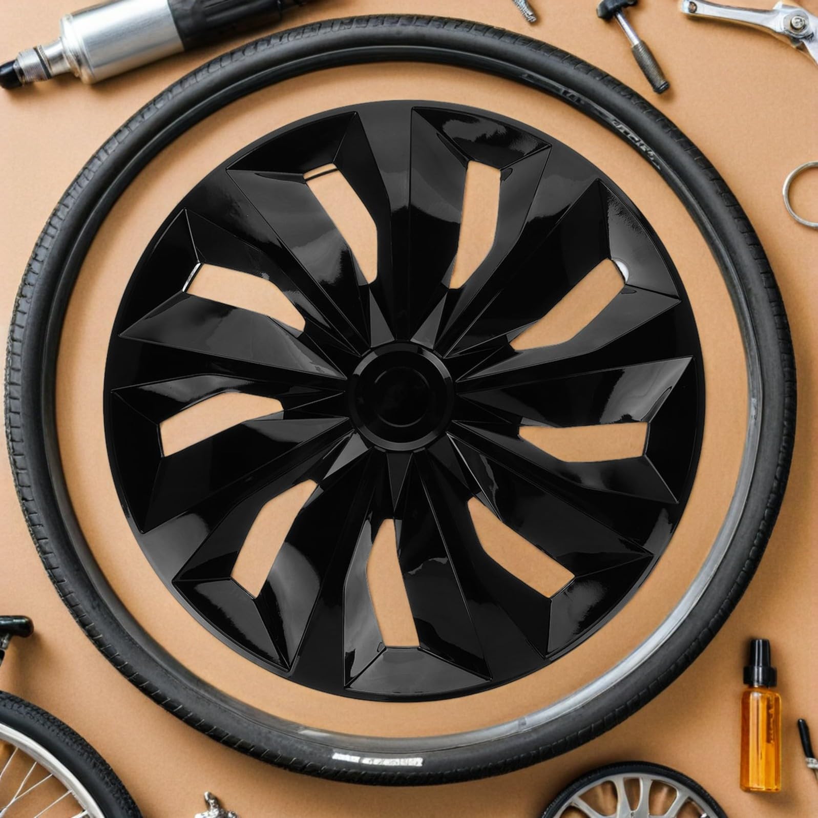 Copri Cerchi Neri in Pp Design Elegante, Coprimozzi per Auto 14 Pollici, Protezione Ruote e Facile Installazione per Guida in Città e Viaggi Outdoor