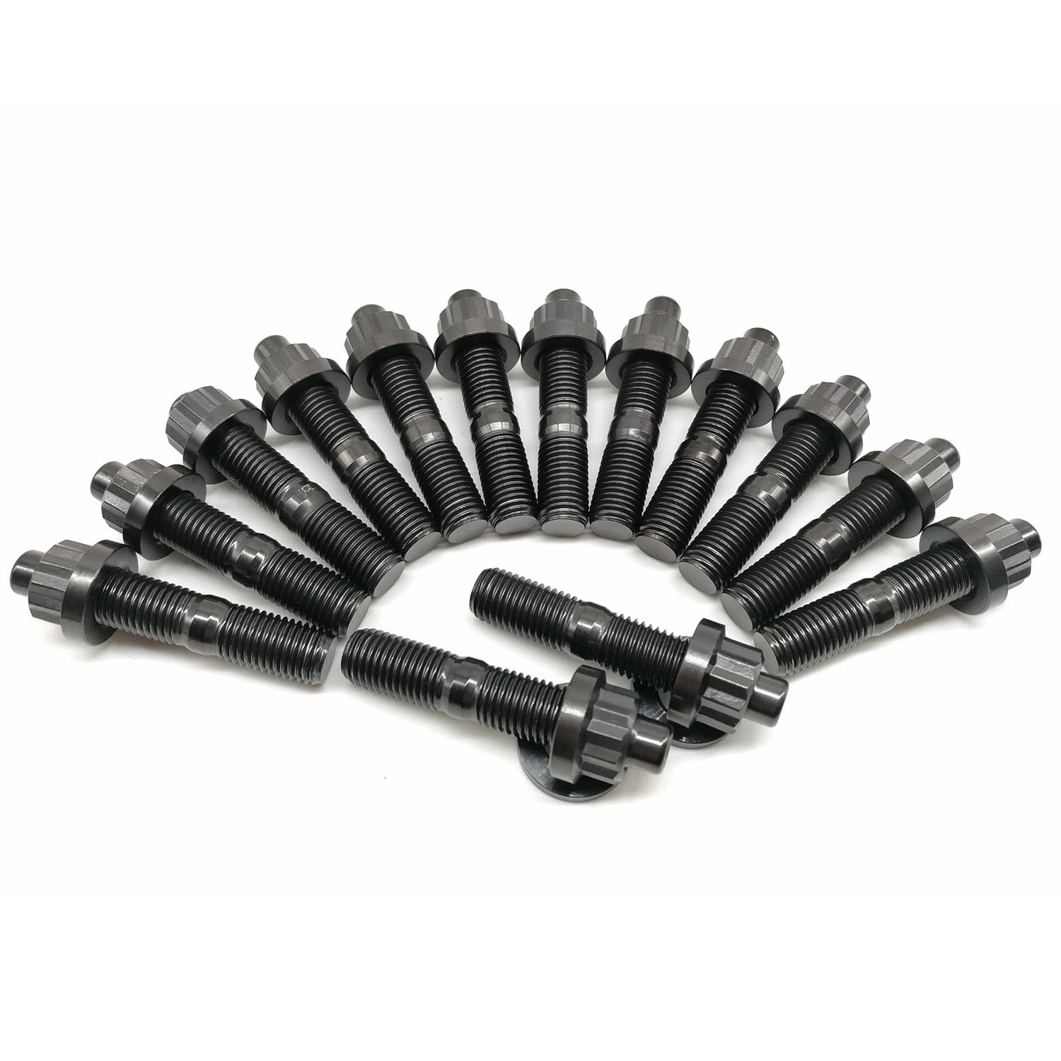 RISON-Titanium M8/M10 Titanium Exhaust Manifold Stud Kit Burnt Blue/Original/Red GR5 Titanium Bolt Kit 12 PCS/Set (M8x1.25x45mm, Black)