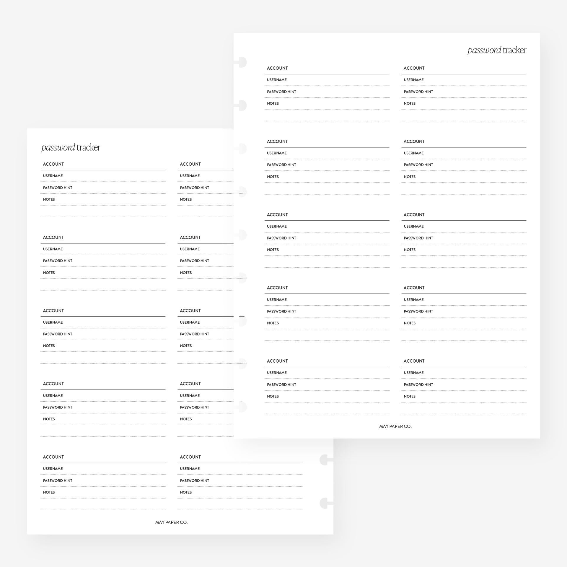 Classic Happy Planner Password Tracker Planner Insert Agenda Refill for 9-Discs Discbound Notebook 7 x 9.25