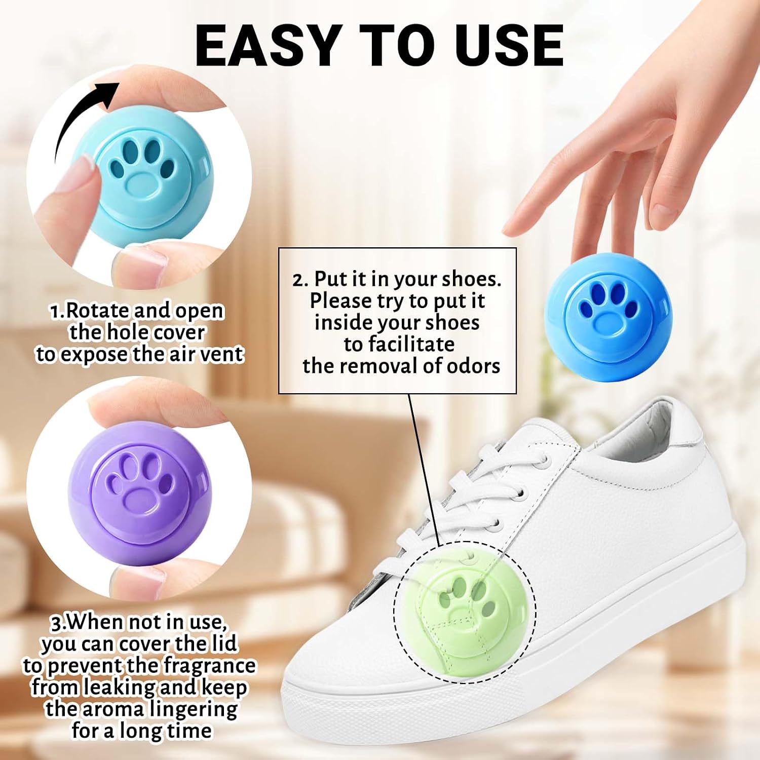 STRN Sneaker Deodorizer Balls 12 Packs, Linen & Lavender & Jasmine & Baby powder Scent Shoe Odor Elimination Long-lasting Freshness Scented Plastic Ball for Sneakers Gym, Bags, Cars and Small Spaces