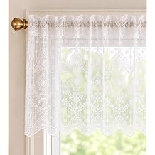 White Lace Sheer Valance for Windows, 52x18, Scallop Floral