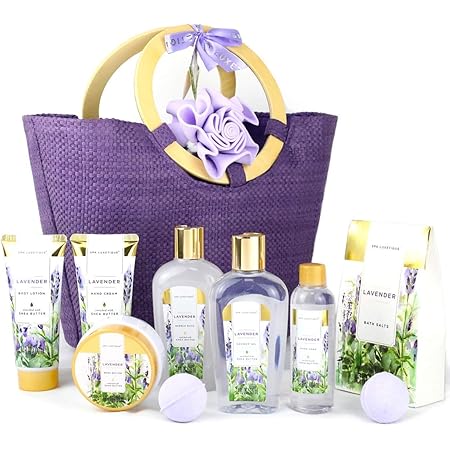 Spa Luxetique Spa Gift Set, 10pcs Lavender Bath Gift Set, Pamper Gifts for Women, Relaxing Shower Set with Bubble Bath, Body Lotion, Hand Cream, Gift Sets for Her, Presents for Mum